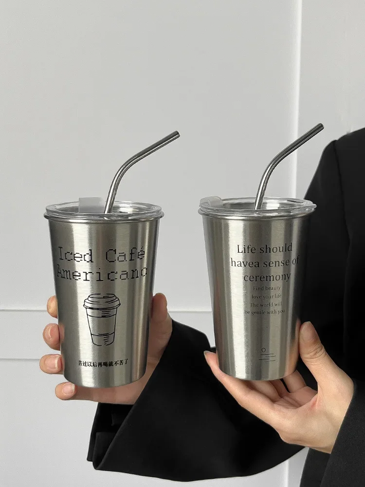 

coffee cups 304 stainless steel random Cup ins wind male and female simple anti-drop accompanying cup double drinking Cups