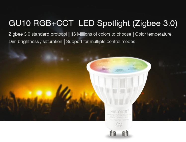 Miboxer Zigbee RGB+CCT LED Bulb Light 4W/6W/12W GU10 E27 Smart Dimmable Spotlight Lamp FUT089Z RF Remote WIFI ZB-Box2 ZB-Box3