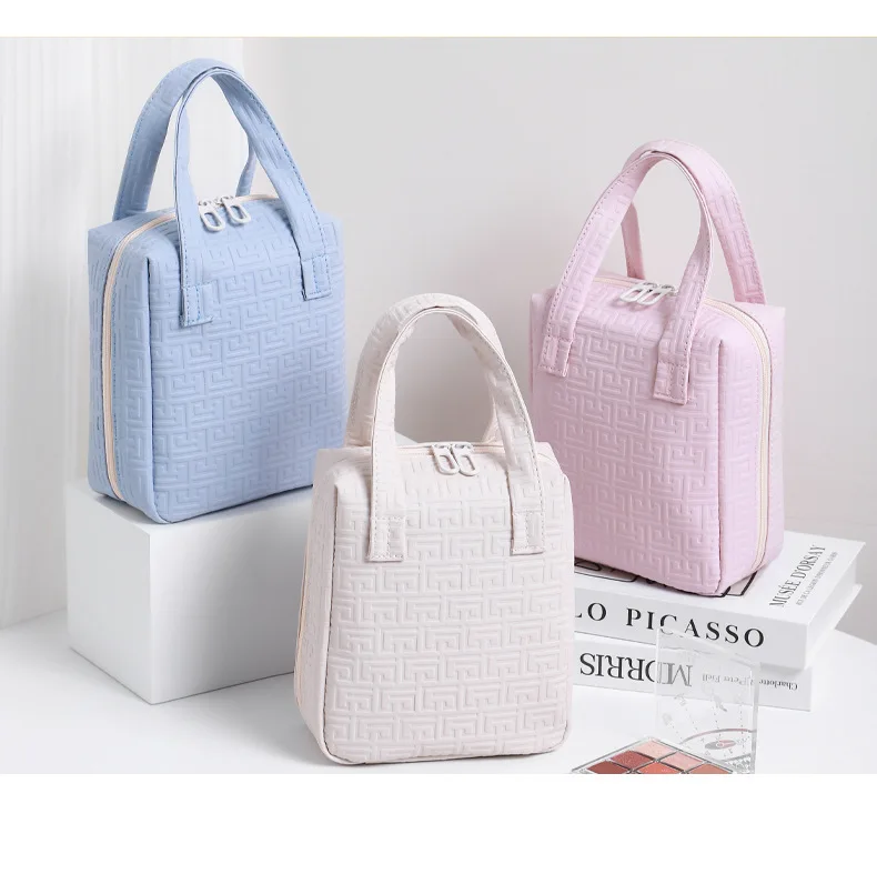 Bolsa de viaje multifuncional para cuidado de la piel, bolsa de cosméticos de cuero PU, bolsas de almacenamiento impermeables de alta capacidad con asa, organizador de maquillaje