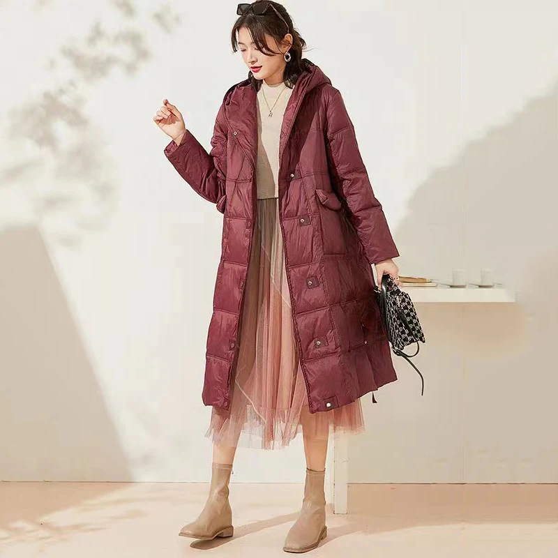 New Winter Female 90 White Duck Down Hooded Jacket Women Casual Loose Long Jacket Female Outwear Feather Snow Down Overcoat