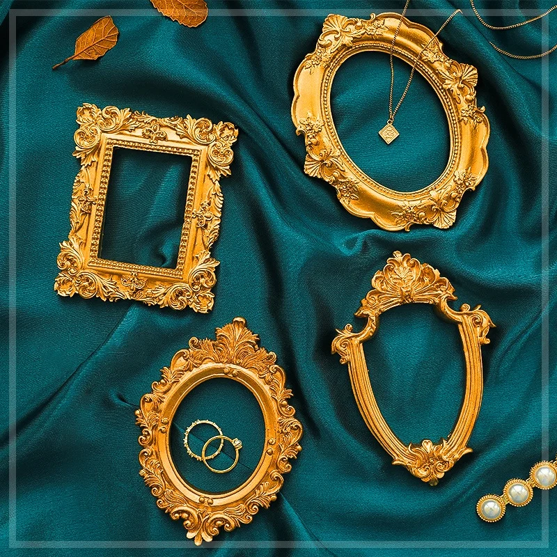 Retro Photo Frame European Picture Frame Gold Silver Picture Frame Photo Props Cosmetics Jewelry Display Frame Living Room Decor