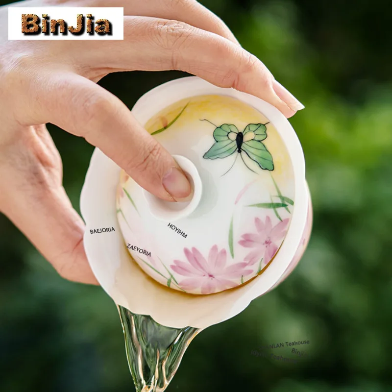 105ml Hand-painted Daisy Gaiwan Boutique Tea Tureen Tea Bowl With Lid Kit Tea Making Cover Bowl Tea Ceremony Collection Craft