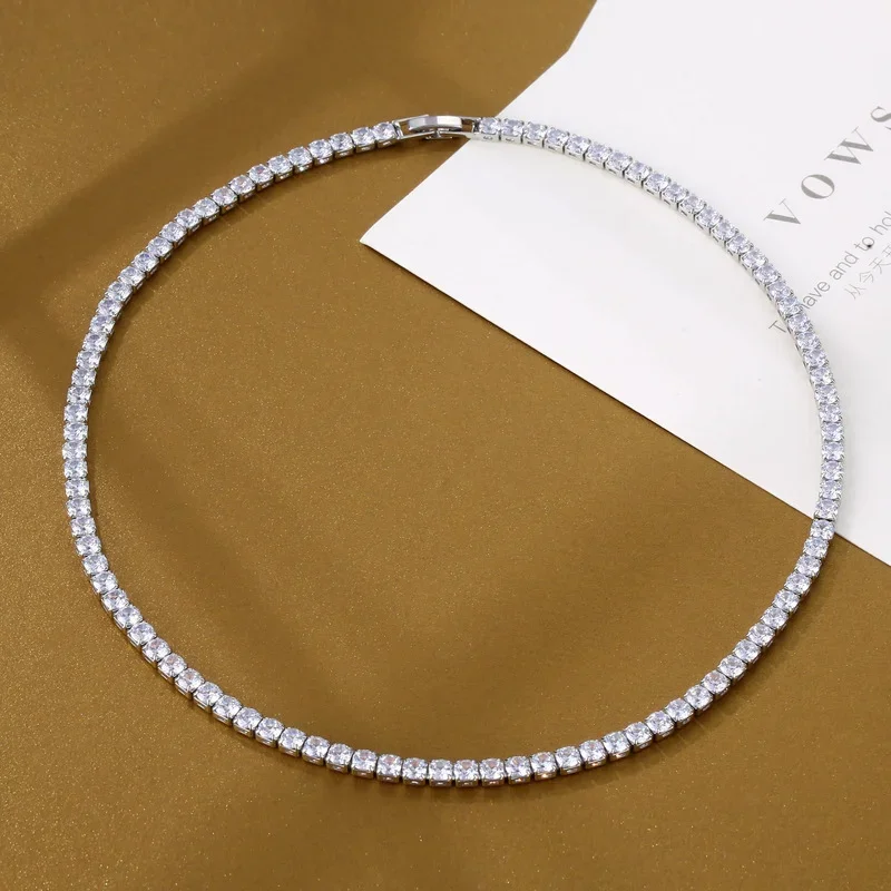 Modny 4mm laboratoryjny diamentowy naszyjnik z białego złota wypełnione wesele naszyjniki dla kobiet ślubny tenis Chocker biżuteria prezent