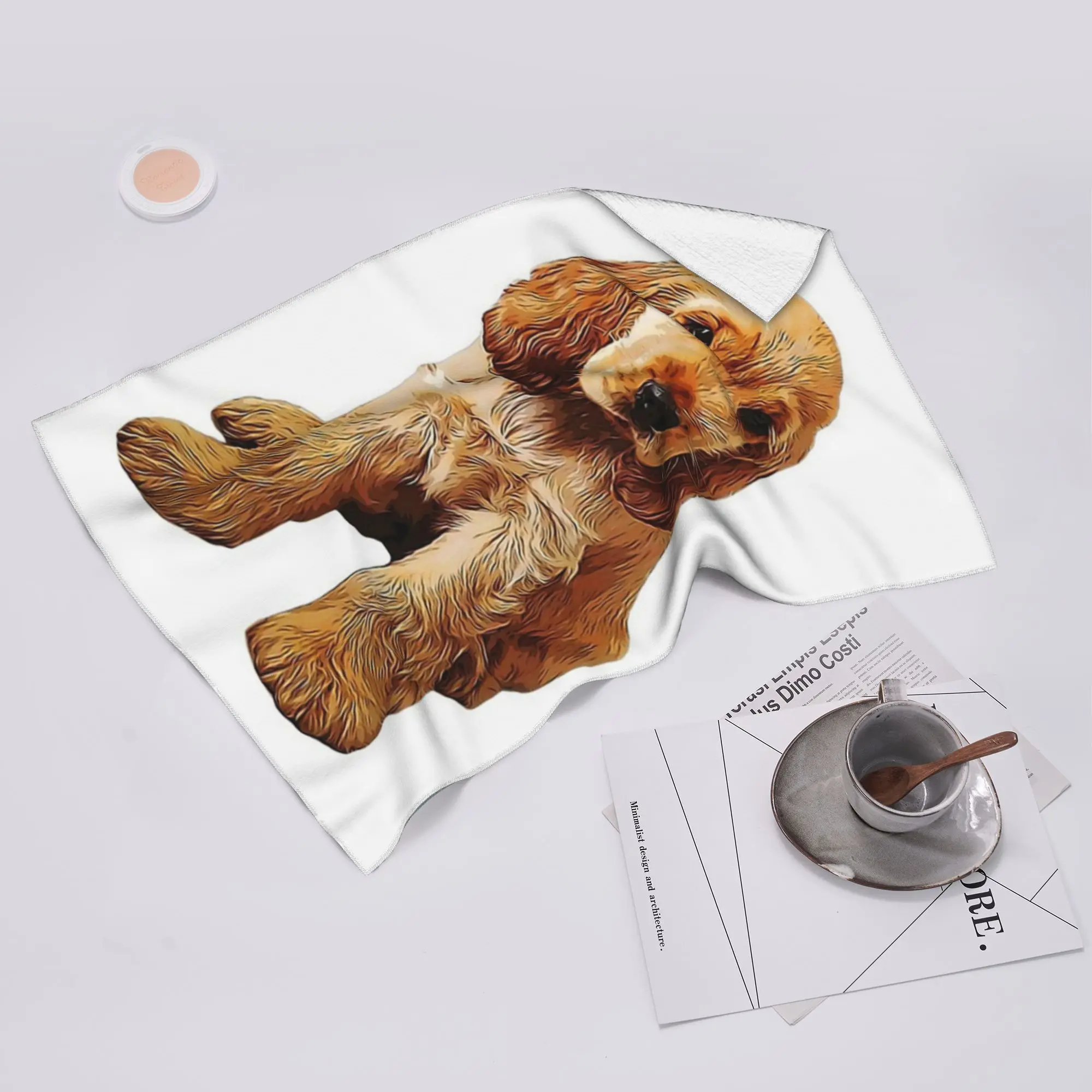 Custom Gold Cocker Spaniel Puppy Dog Soft Face Towel Quick Dry Pool Bath Cotton Towels Breathable