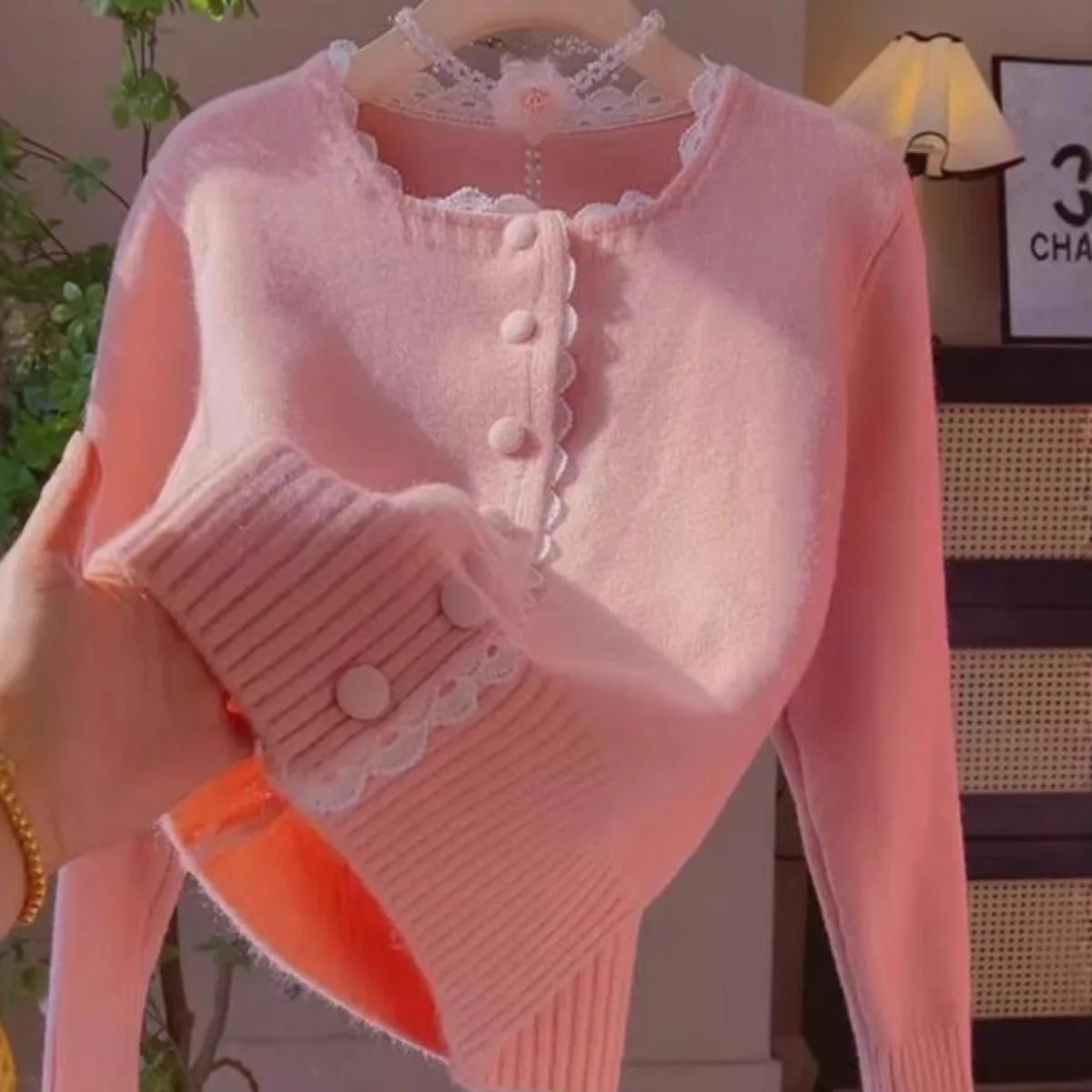 Kant Kanten Trui Jas Dames Lente Herfst Jas Nieuw Gebreid Vest Single-breasted Lange Mouw Gebreide Trui Vrouwelijke Tops