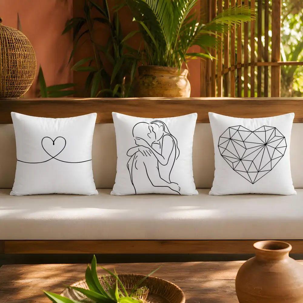 Simple Black White Couple Line Cushion Cover 1pc Square Plush Pillow Cover Soft Fuzzy Removable Washable Sofa Bed Bedroom Decor