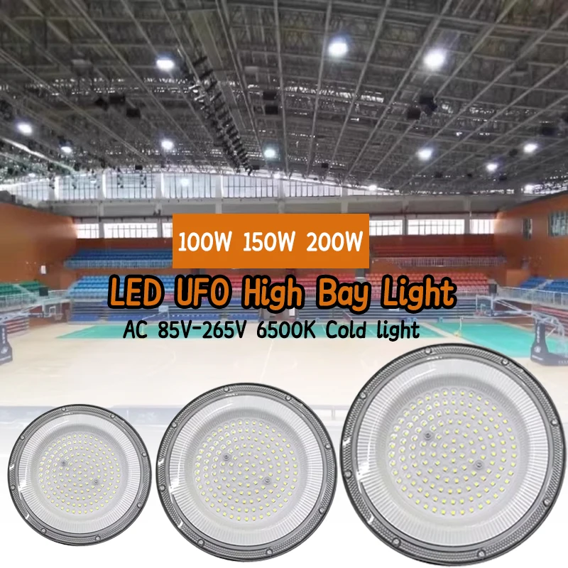 

Super Bright UFO LED High Bay Lights 200W 100W AC85-265V IP66 Waterproof LED Industrial Lighting For Garage Gym Factory Warehou