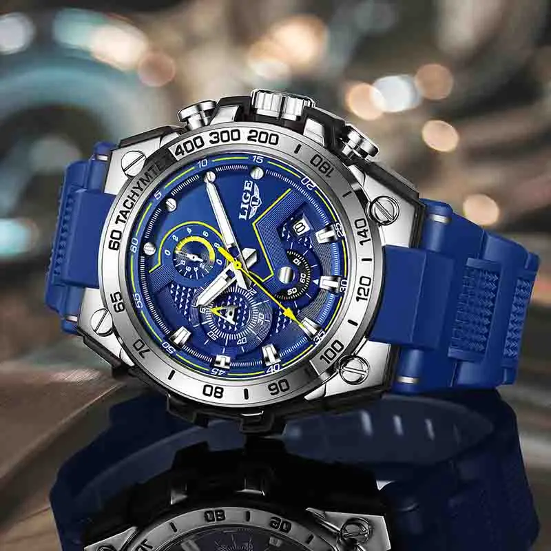 LIGE quartz Men's watches waterproof calendar Fashion clock luminous silicone tape sports watches for men relogios masculino+BOX