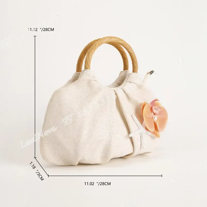 for New Straw Handbag Women Summer Niche Design Bamboo Bag High End Flower Decoration Beach Bag
