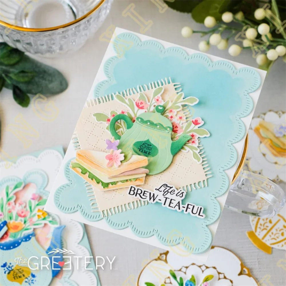 New BotaniCuts Wisteria  Sips Tea Metal Cutting Dies Hot Foil Stamps Stencil Scrapbook Embossed Paper Card Album Craft Template