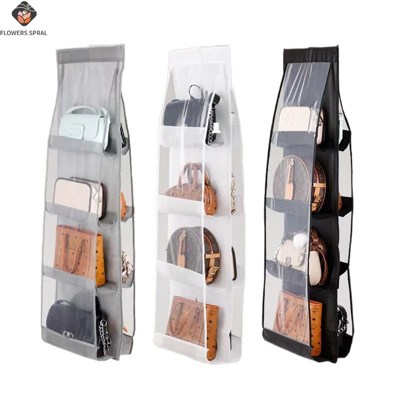 Aufbewahrungstasche mit 8 Fächern, transparente Aufbewahrungstasche zum Aufhängen, Aufbewahrungstasche für Geldbörsen und Handtaschen, spart Platz im Kleiderschrank und im Schrank