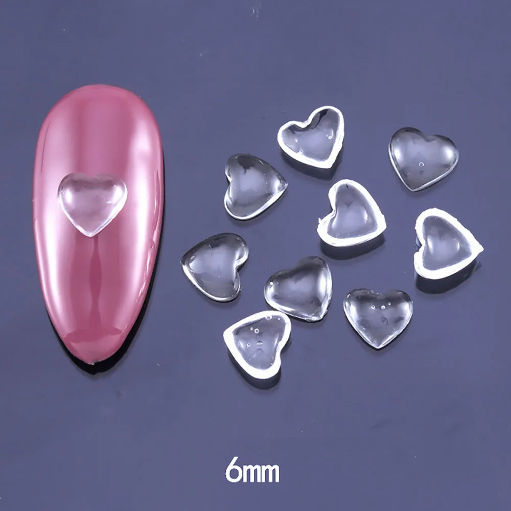 50 개/가방 가방 3D 수 지 심장 네일 아트 쥬얼리 지우기 5/6/8mm 네일 매력 플랫 백 장식 매니큐어 라인 석 공급 액세서리