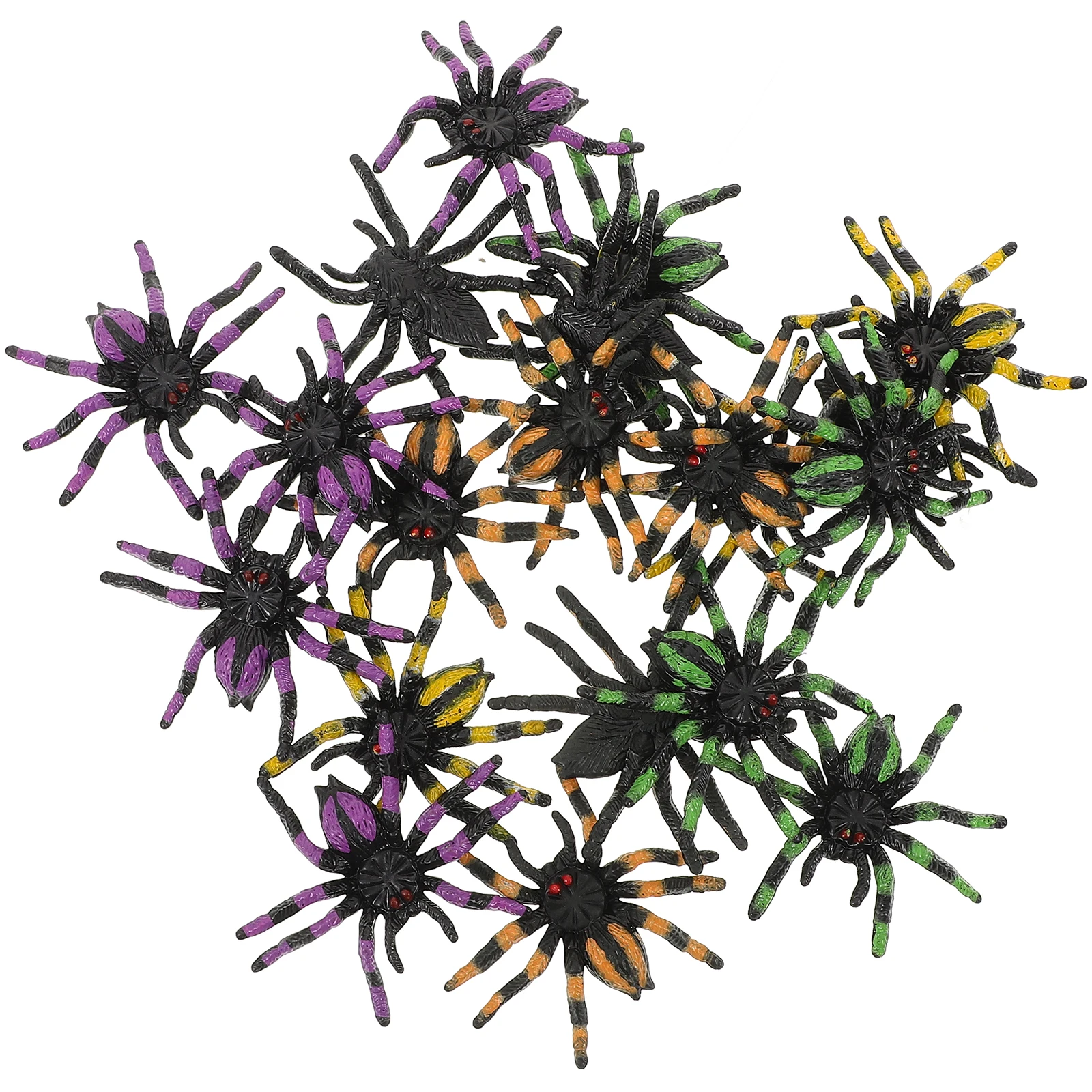 20 pçs decorações de aranha de halloween roxo amarelo verde ange diy artesanato festa assustador aranhas falsas plástico pendurado nament