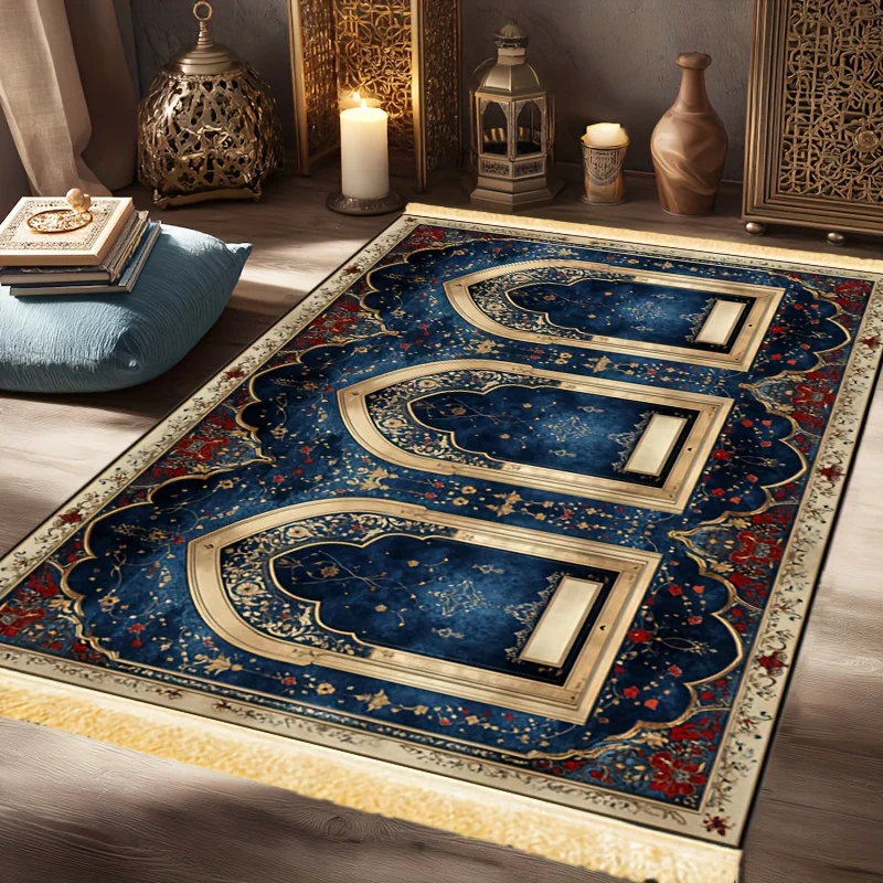 VIKAMA Luxury Islamic Prayer Mat, Foldable Prayer Mat with Tassels, Suitable for Home Use or Large Gatherings and Group Worship