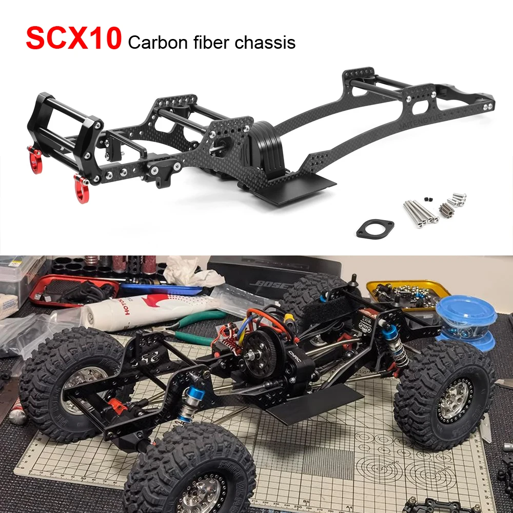 

JTY Carbon Fiber Chassis Kit Frame Rail V2 Gearbox Skid Plate Bumper Set For 1:10 RC Climbing Car Axial SCX10 DIY Upgrade Parts