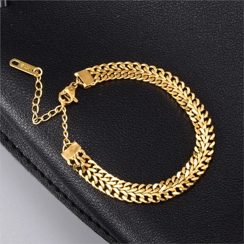 18K Gold Plated 316L Stainless Steel Thick Chain Bracelet for Women Men Trendy Cuba Chain Bracelets Party Jewelry Gifts