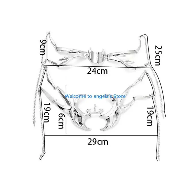 قناع حماية للذقن معدني قابل للتعديل على طراز X4YC مع سلسلة وجه لأزياء التصوير الفوتوغرافي لحفلات الهالوين قطعتين
