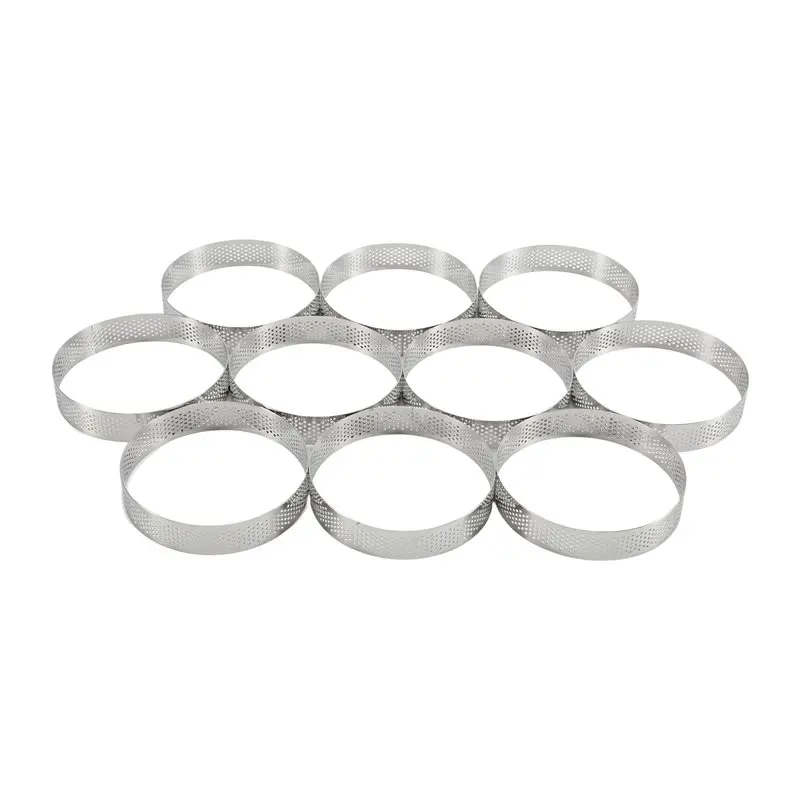 ABYP Master Baking 10Pcs Set Of 10Cm Circular Tart Rings With Holes, Stainless Steel Cake And Mousse Moulds