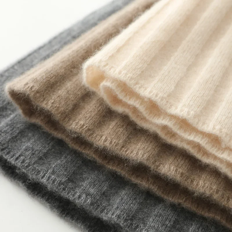 Falda de paraguas pequeña de Color sólido a la moda de otoño e invierno para mujer, falda coreana, minifalda de punto 100% de lana merina para mujer