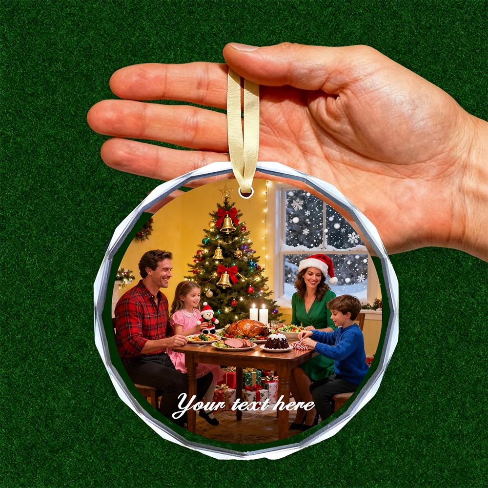 Ornement de Noël personnalisé, pendentif en cristal photo personnalisé, cadeau de Noël unique pour les couples, décor d'arbre de Noël pour la maison familiale
