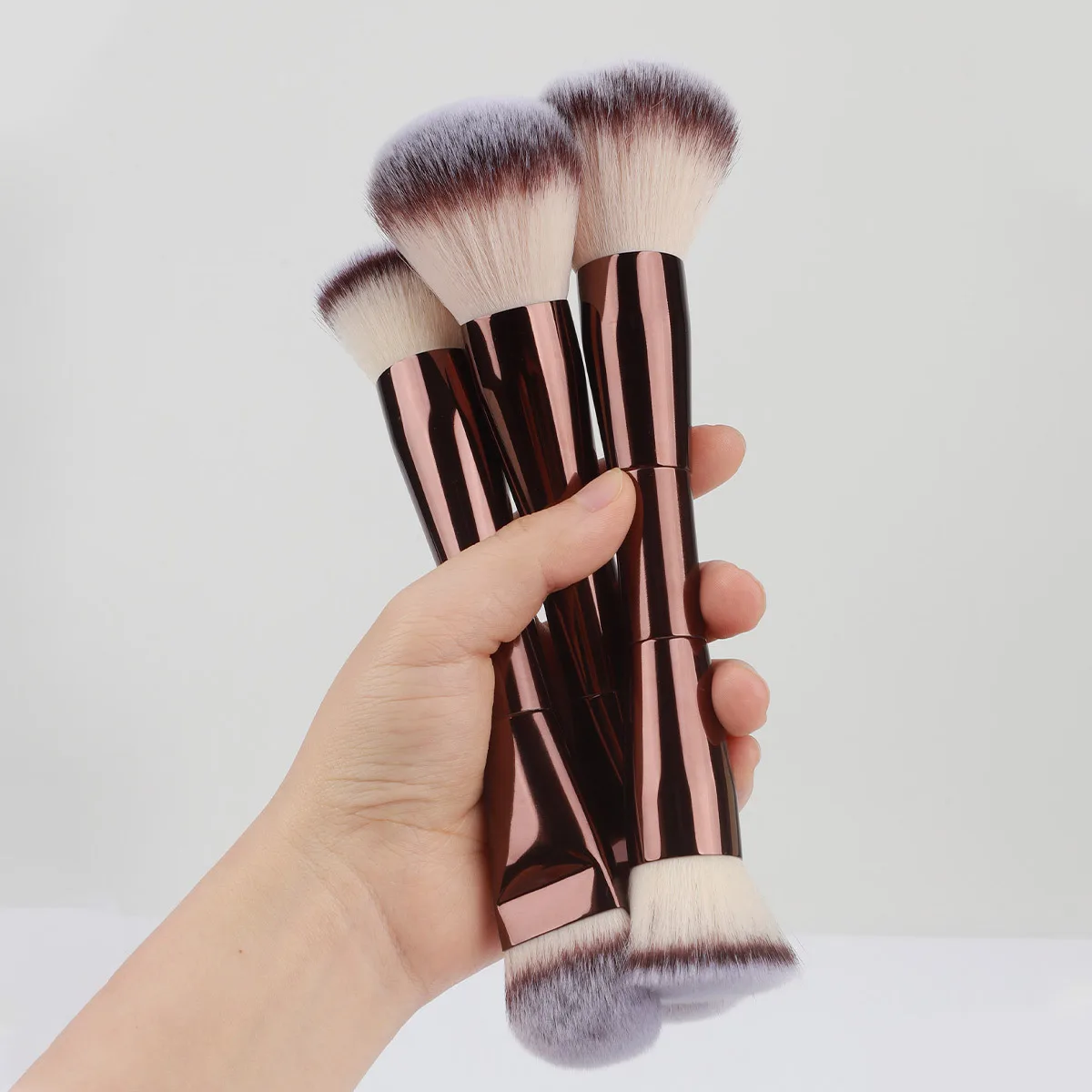 Dual-Head Makeup Brush - Flat Foundation, Loose Powder & Contour Brush with Ultra-Soft Bristles Professional Cosmetic Tools