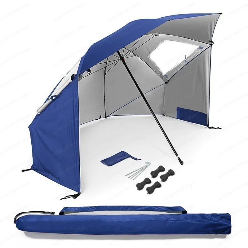 2.4 meters outdoor camping parasol with mesh window portable dual-purpose beach tent umbrella shading and sun protection