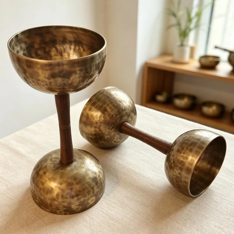 Handheld Singing Bowl Yoga Meditation Sound Bowls Handmade Sound Healing Copper Tibetan Bowls Double Head Percussion Instrument