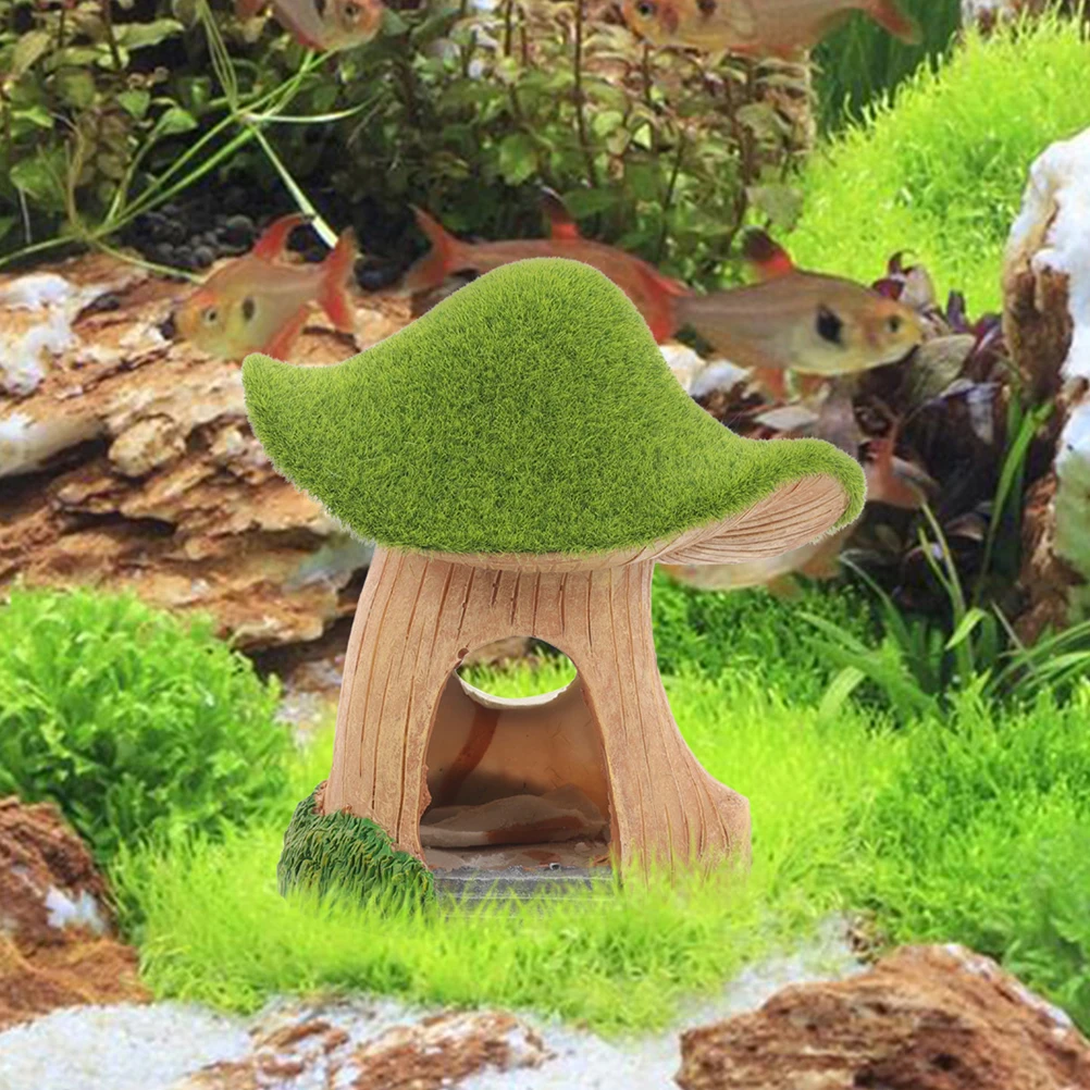 

2Pcs Moss Mushroom House Fish Tank Hideout Aquarium Decoration Resin Craft Shrimp Underwater Mini Garden nament