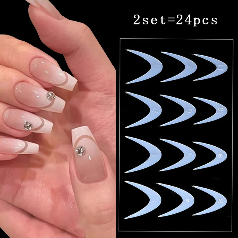 24 pezzi inserti in Silicone per punte per unghie forme adesivo francese riutilizzabile Dual Forms per unghie French Manicure Mold accessori per unghie