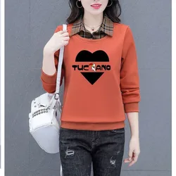 Autumn and Winter Women's Pullover Polo Collar Plaid Panel Letter Printed Solid Long Sleeve T-shirt Hoodies Fashion Casual Tops