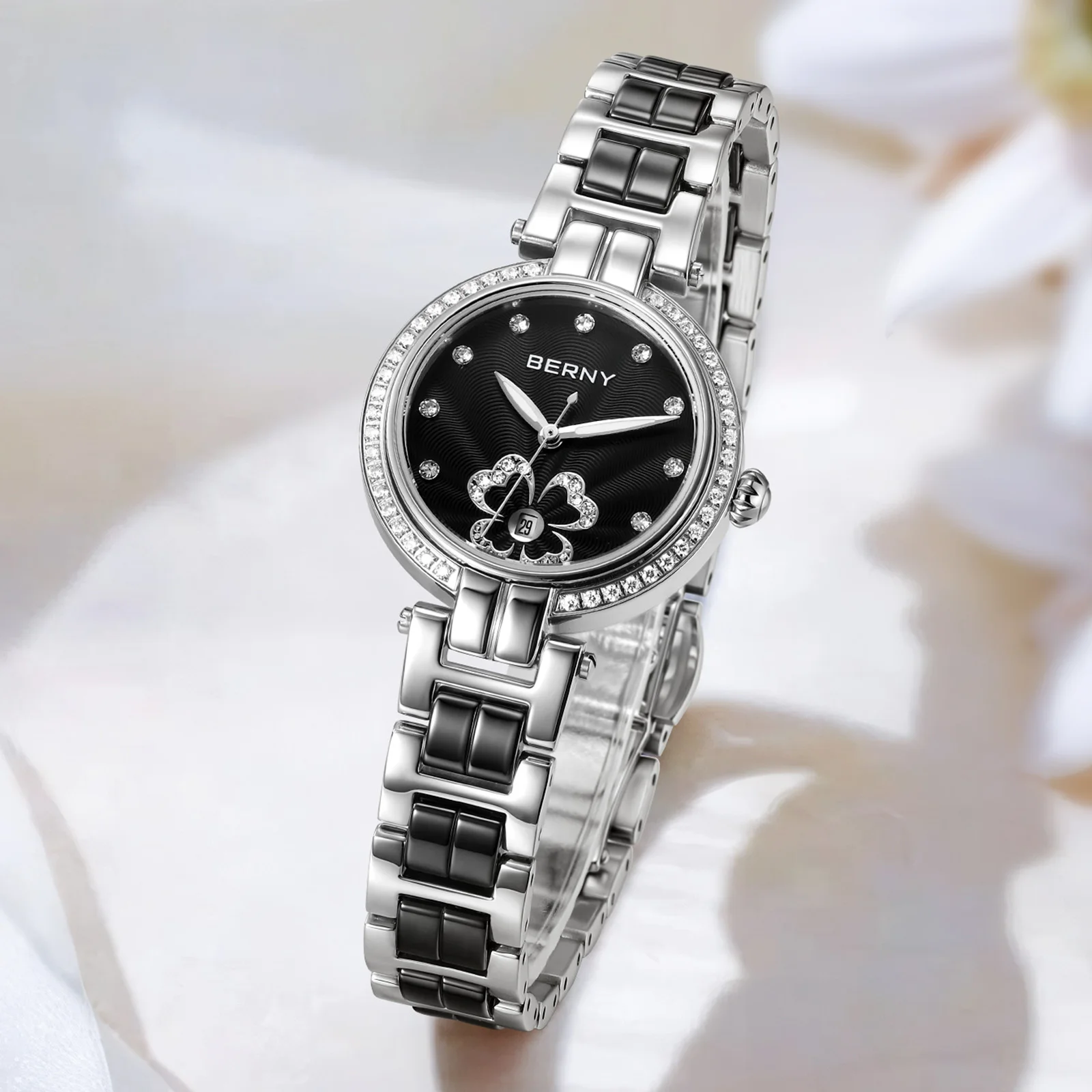BERNY Women's Watch High Quality Casual Fashion Ceramics Quartz Women Watches Elegant Luxury Wristwatch For Ladies
