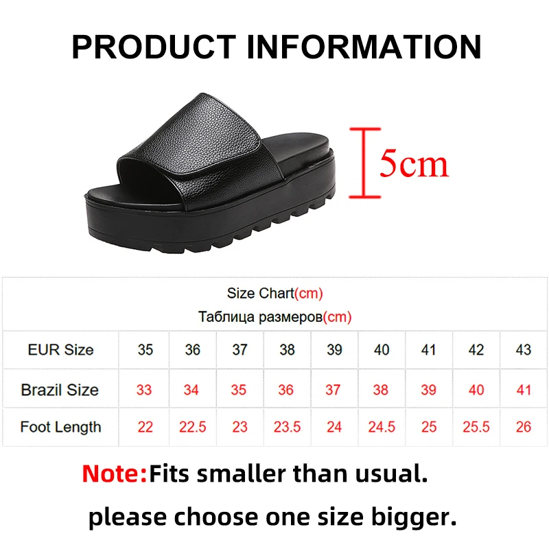 Rimocy Black PU Leather Platform Slippers Women Plus Size 43 Thick Soled Sandals Woman 2023 Summer Non-slip Slides Shoes Female