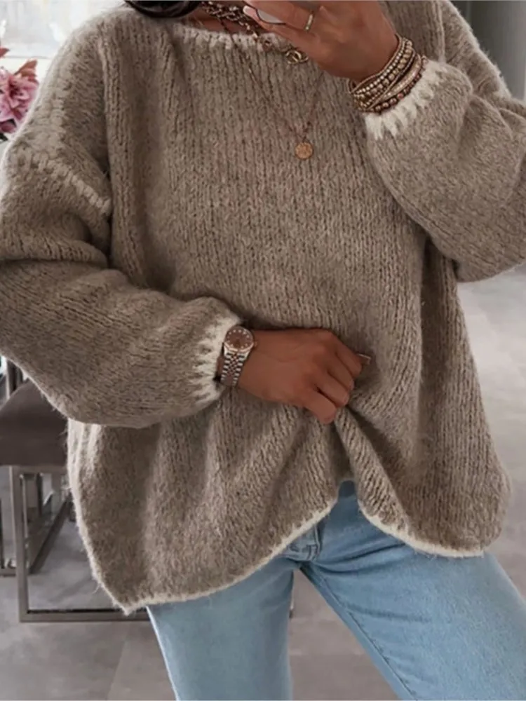 

New Woman Casual Knitwear Loose Sweater 2025 Autumn Winter Solid Color O Neck Long-sleeved Thicken Sweater Soft Women's Clothing