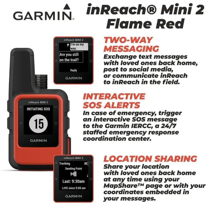 Garmin inReach Mini 2 Satellite Communicator (Flame Red) with Power Pack Bundle