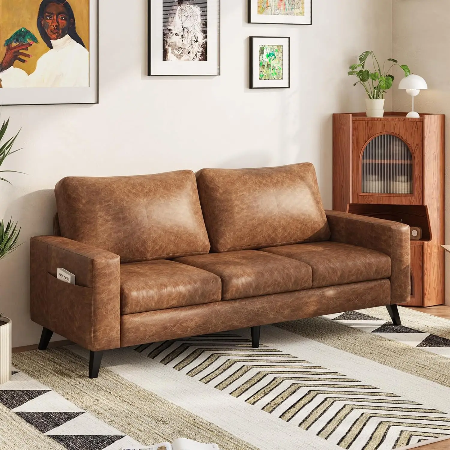 79 Inch Sofa Couch for Living Room, Small Couches, Faux Leather Loveseat, Mid Century Modern Sofas, Brown Comfy, Customized