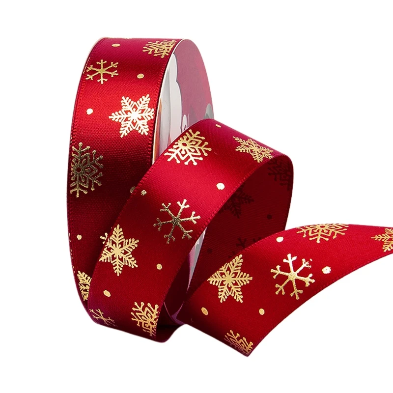 M2EA 25 Yards Christmas Ribbons Gold Foil Snowflake Patterns Shimmer Bow DIY Craft