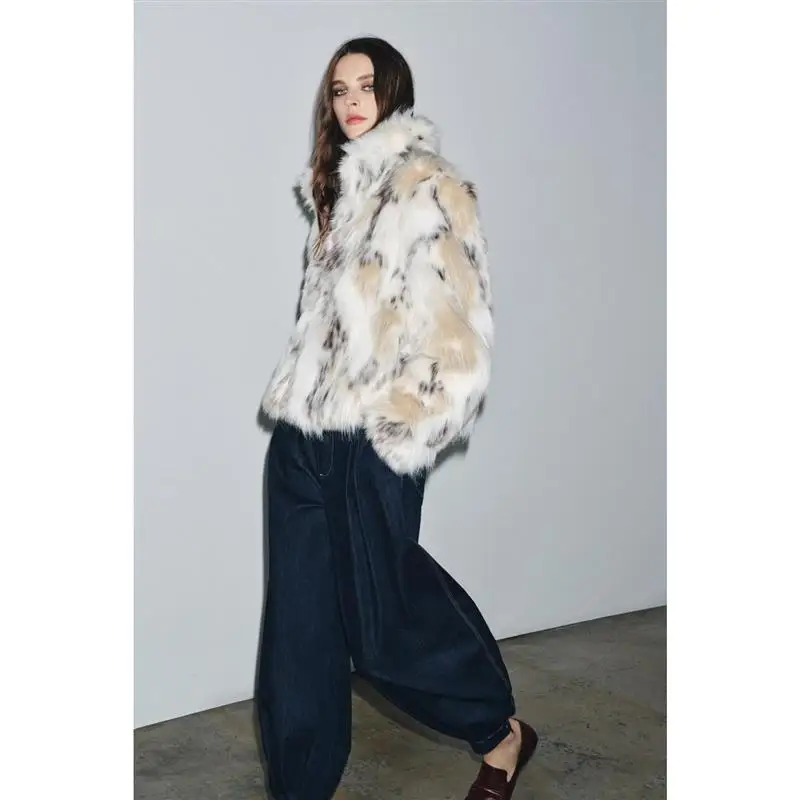 

Ele Closure Artificial Fur Effect Coat Straight Hem Long Sve Women's Outerwear Autumn Season Faionable Youth Sle