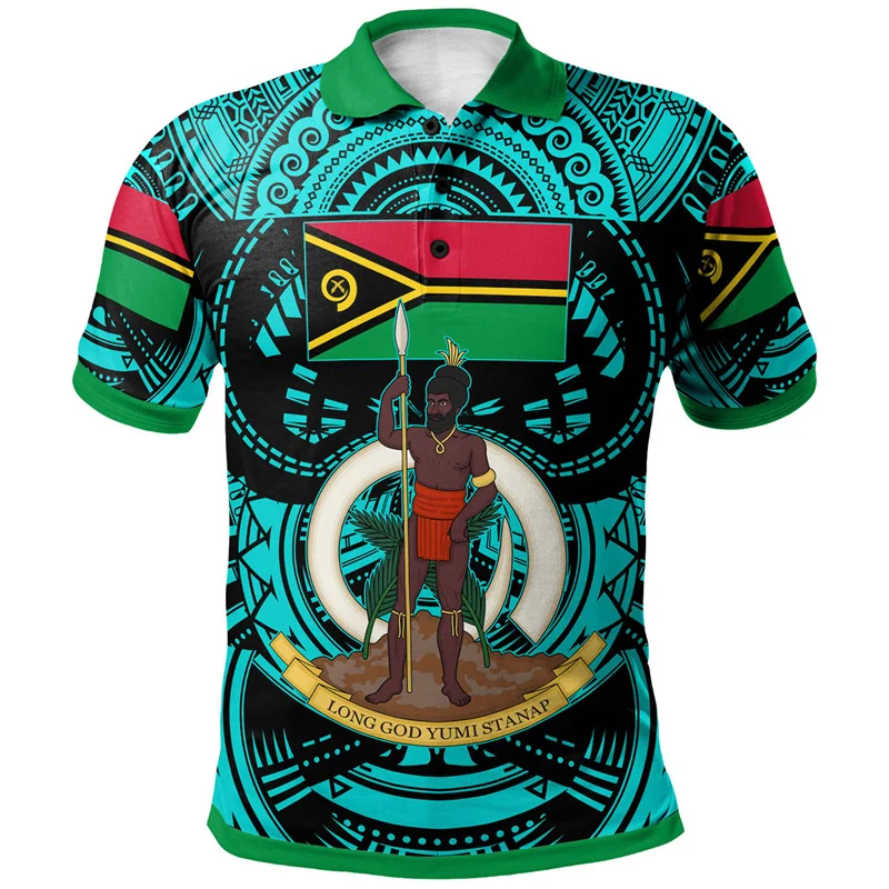 Fashion Tuvalu Polynesian Pattern Polo Shirt Men 3D Print Coat Of Arms Short Sleeves Tees Beach Button Hawaiian Lapel T Shirts