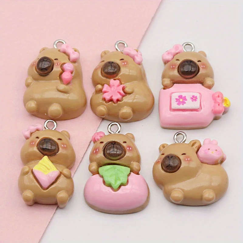 10/20/40Pcs, cute capybara pendant, cartoon doll, DIY jewelry, jewelry accessories, earrings, key rings, resin animal pendant,