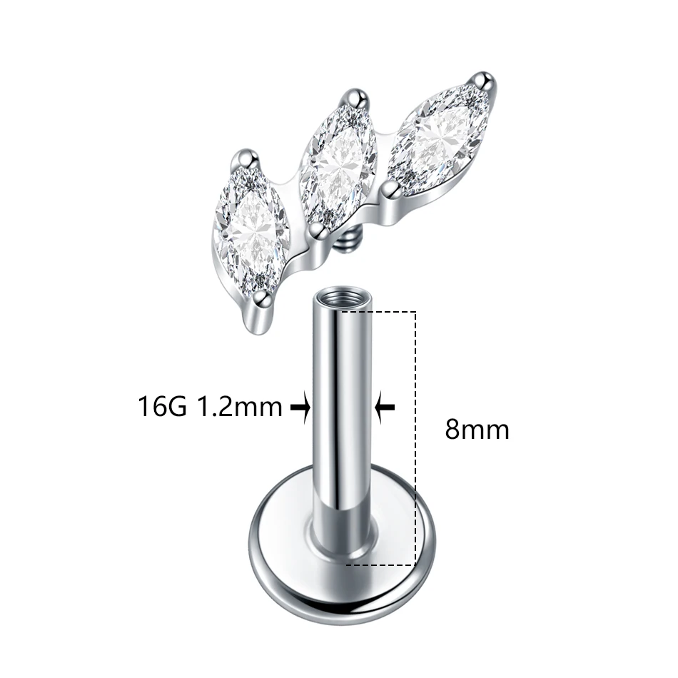 1/5PCS ASTM F136 Titanium 16G Cluster Marquise CZ Tragus Helix Stud Conch Lobe Rook Cartilage Earrings Flat Back Labret Jewelry