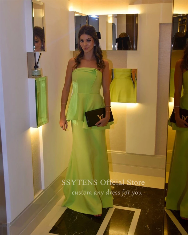 Elegant Light Green Mermaid Evening Dresses Strapless Saudi Arabia Long Prom Party Dress Women Floor Formal Wedding Guest Gowns