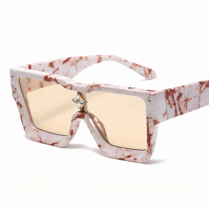 8630 Large Frame Fashionable Sunglasses One-Piece Square Frame Sunglasses Female Personality Diamond Beige Nail Sunglasses image 5
