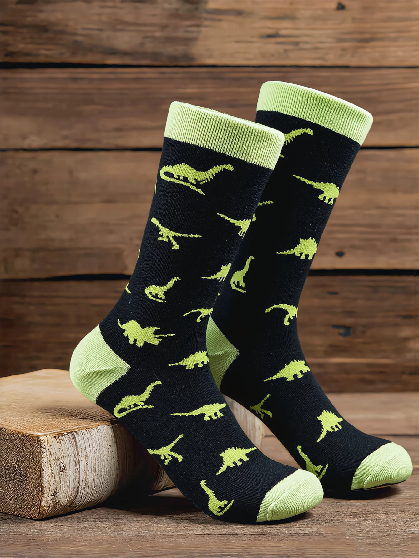 1 Pairs Men's Cool Dinosaur Print Cotton Socks Streetwear Skateboard Scosk Novelty Jurassic Animal Pattern Mid-Calf Socks New
