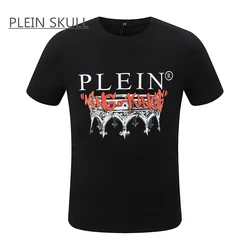 PLEIN SKULL Lightweight Men's T-shirt Retro Summer Fit Punk Short Sleeve Top Round Unisex Sports Trend Breathable Neck Tee