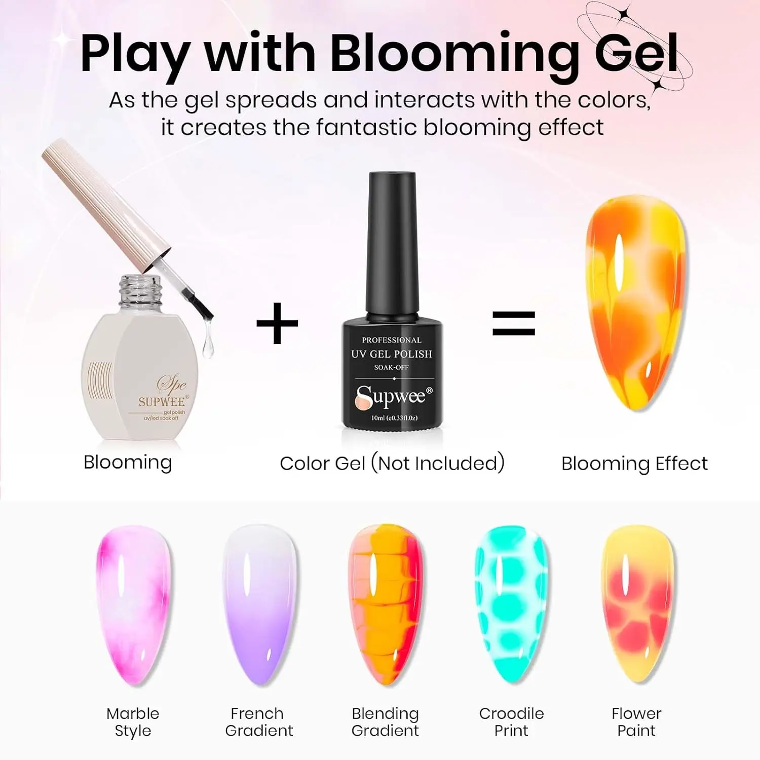 طلاء أظافر جل شفاف مزهر 15 مل، مصباح LED بالأشعة فوق البنفسجية بتأثير رخامي هدية لعيد الأم