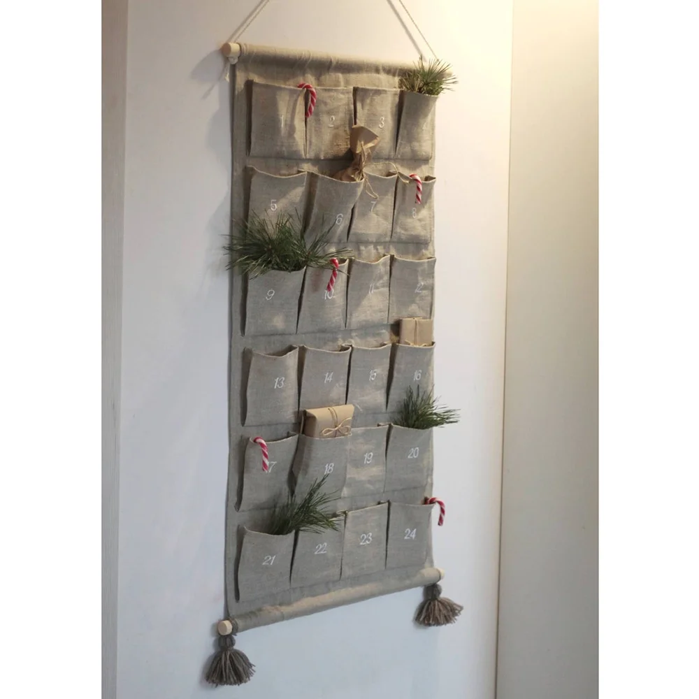 Рождественский орнамент на заказ, многоразовый тканевый адвент-календарь, настенный подвесной с 24 карманами для детей, семейный рождественский декор обратного отсчета