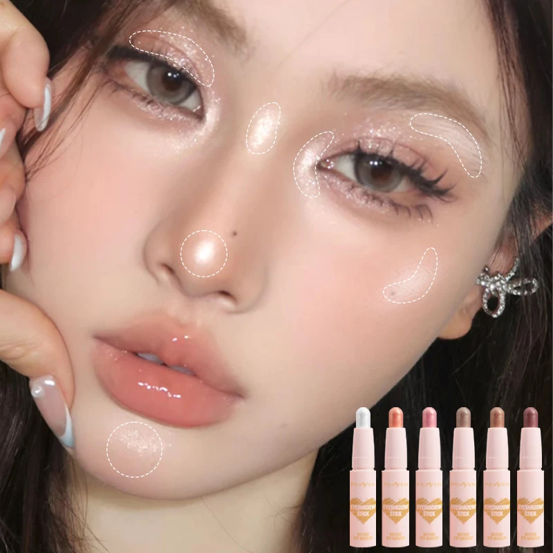 6pcs Suit Pearlescent Fine Flash Eye Shadow Stick, Waterproof, Anti Smudge, No Fly Powder, Suitable for Novices and Experts