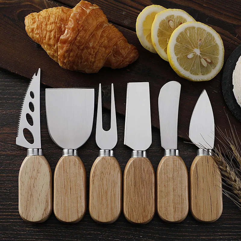 Stainless steel butter knife rubber wooden handle cheese cheese knife 6-piece set cheese knife gift box set