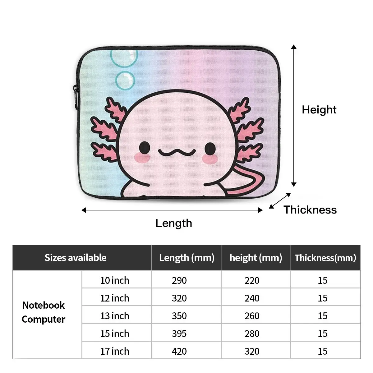 Cute Axolotl Notebook Laptop Bag Case Pouch 10 12 13 15 17 Inch For Macbook Air Pro Tablet Shockproof Case Bag
