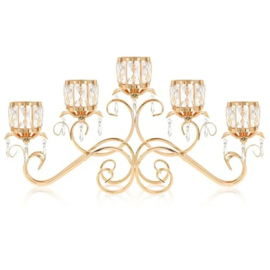 

Подсвечник-чаша на 5 свечей, 26,8 дюймов, с кристаллами, большой, блестящий, для центра стола, металлический, для чайных свечей